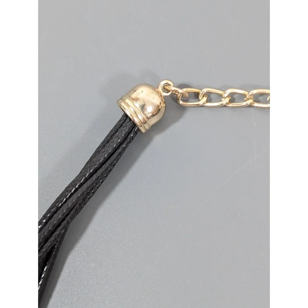 Black Faceted Glass Bead Statement‎ Necklace Multi Cord Modern 21 in